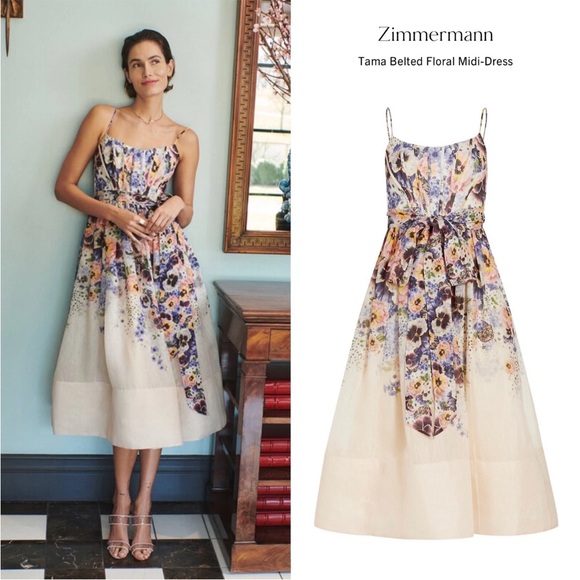 knee length dresses for ladies Zimmermann Tama Corset Midi Dress Purple Pansy Print